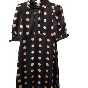 Betsey Johnson 100% Silk Polka Dot Mini Dress Y2K Puff Sleeve Womens 6